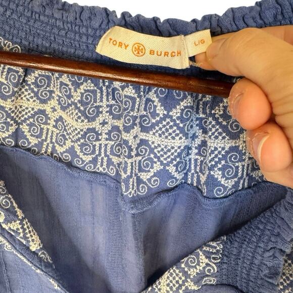 TORY BURCH Nina Short Sleeve 100% Cotton Peasant Blouse Size Large EUC $255 MSRP - Picture 3 of 8